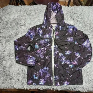Zine girl's size kids large purple galaxy hooded light weight jacket